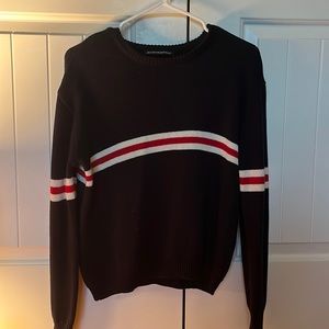 Brandy Melville blue sweater with red and white stripes, one size